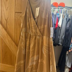 Wrap-Style Brown Floral Midi Dress